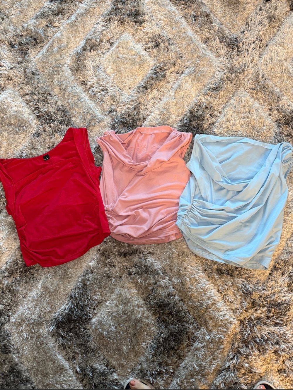 Draped Cowl Tank Top - Red, Pink, Light Blue